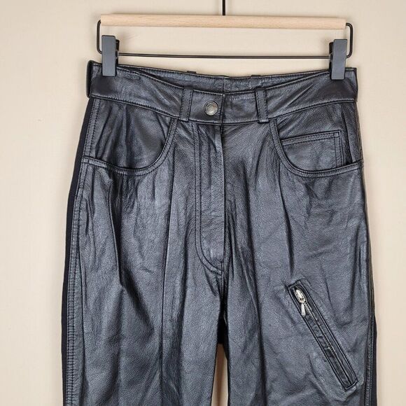 Harley Davidson Vintage 90s Leather Textile Pants High Rise Black Size 2 38/10 - Picture 4 of 16